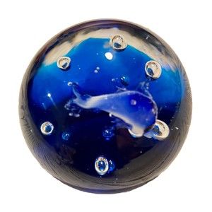 ❌sold❌Vintage Art Glass Hand Blown  Bubble Paperweight With Dolphin Inside